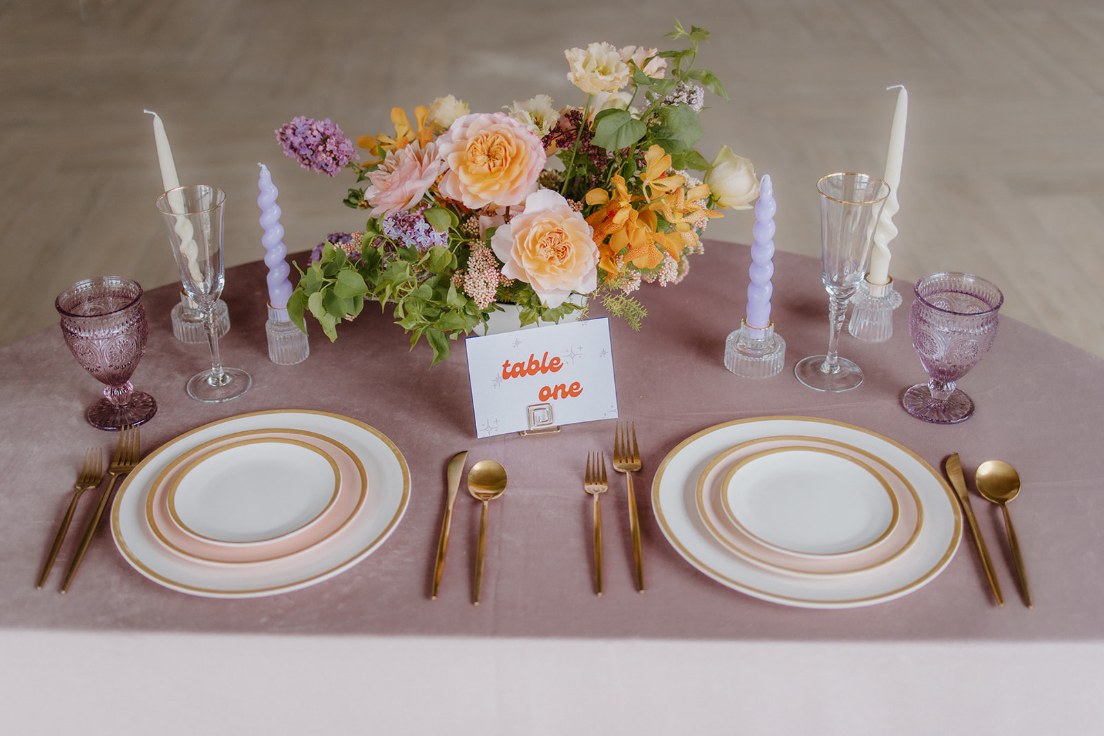 trendy and bright wedding reception table at San Clemente Wedding Venue