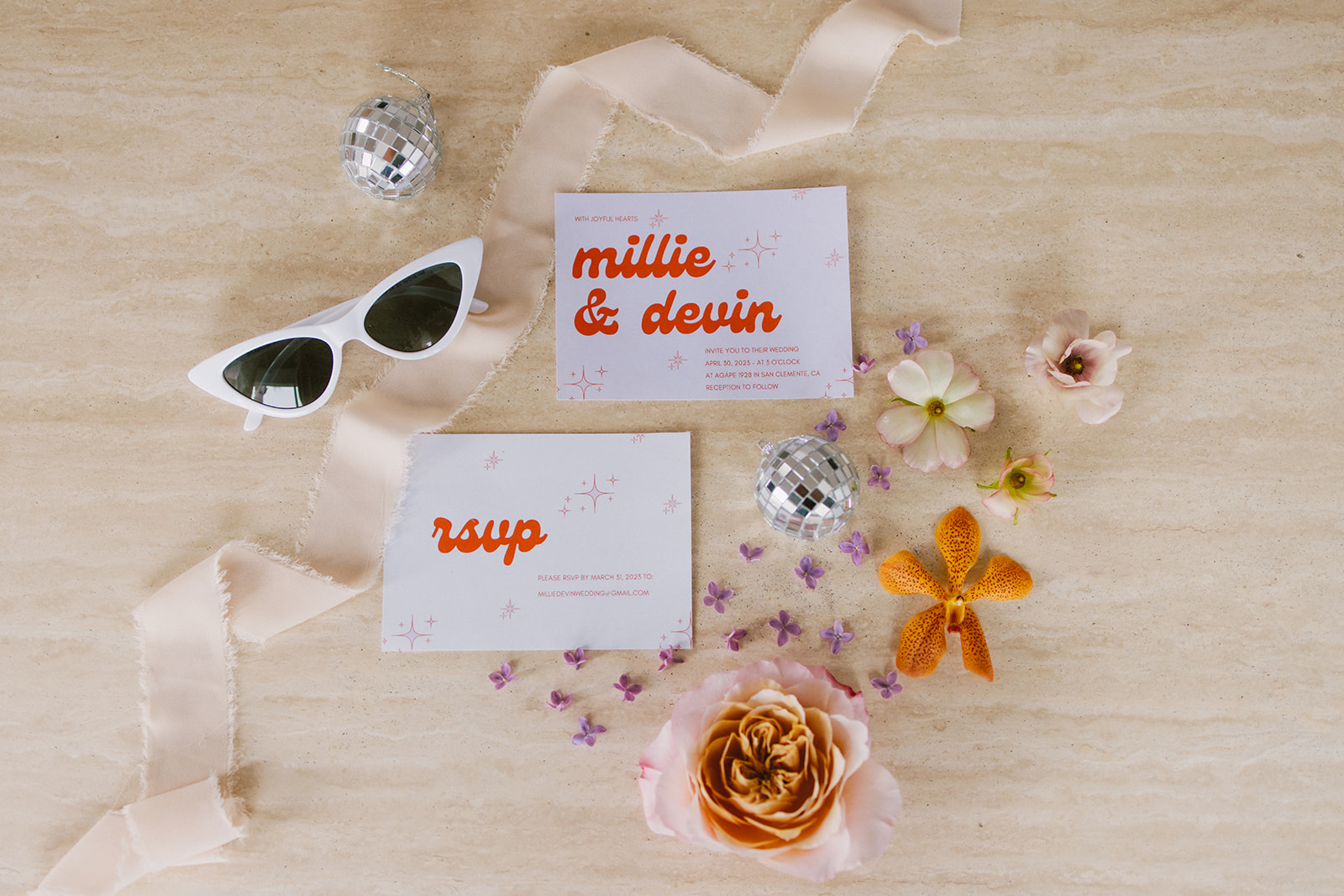 trendy and bright flat lay of wedding details 