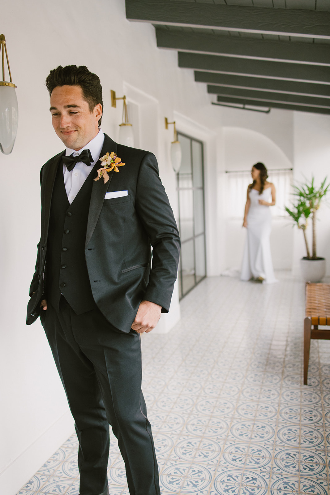 bride and groom first look at San Clemente Wedding Venue