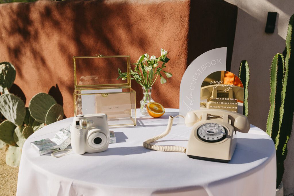 audio guest book table set up 