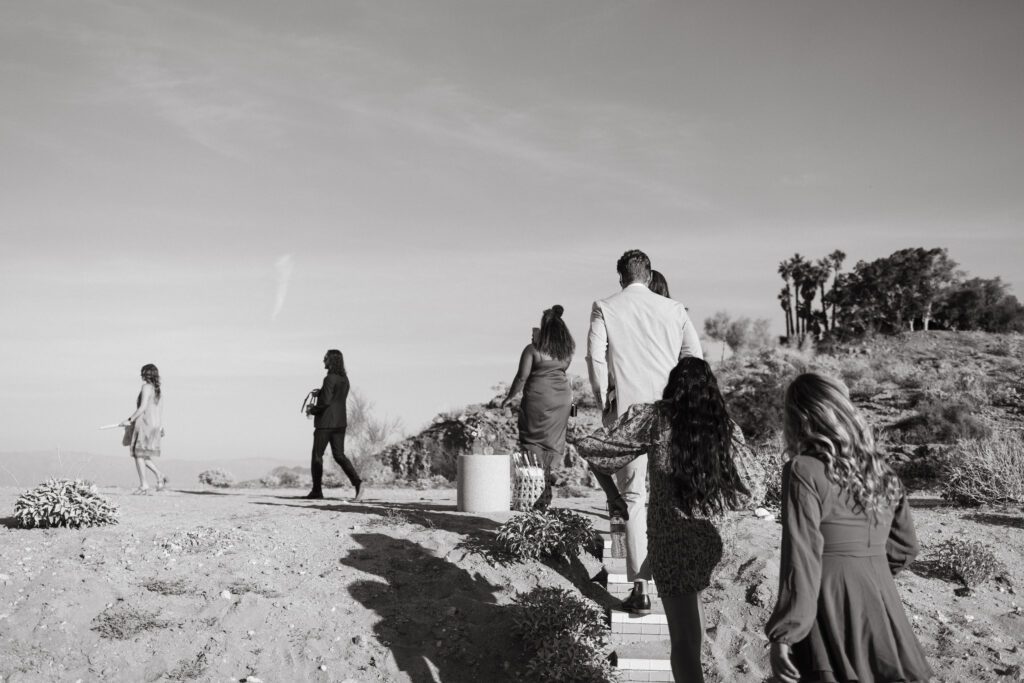 Palm Springs wedding guests as they walk to the ceremony