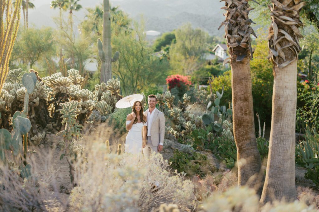 bride and groom portraits in the cactus garden for a Palm Springs wedding 