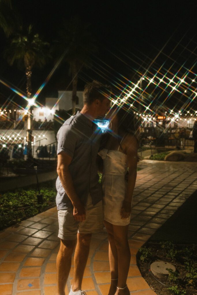 bridal couple the night before the Palm Springs wedding at the welcome dinner