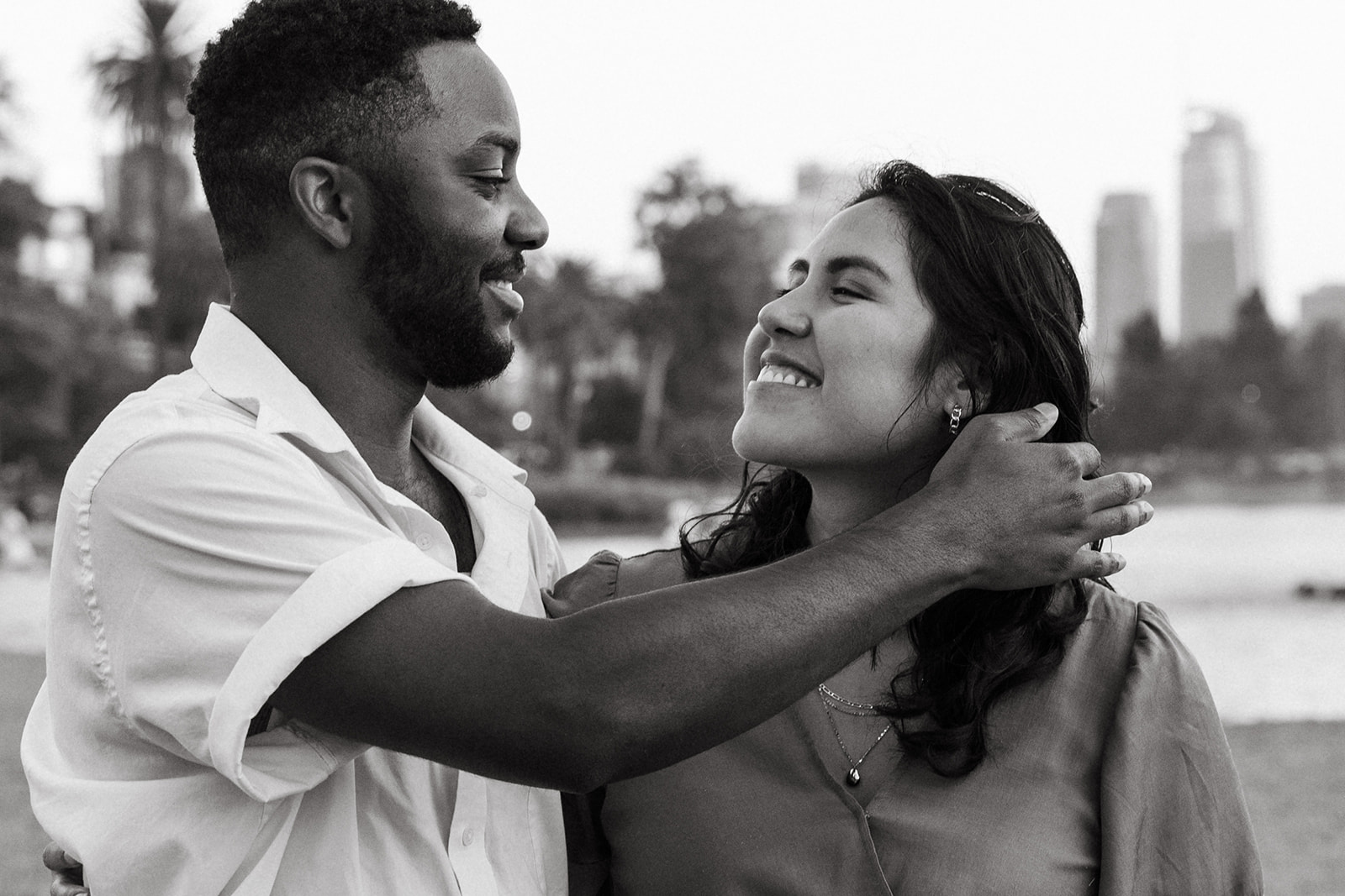 candid moments between a couple during their fun couples photoshoot in southern California 
