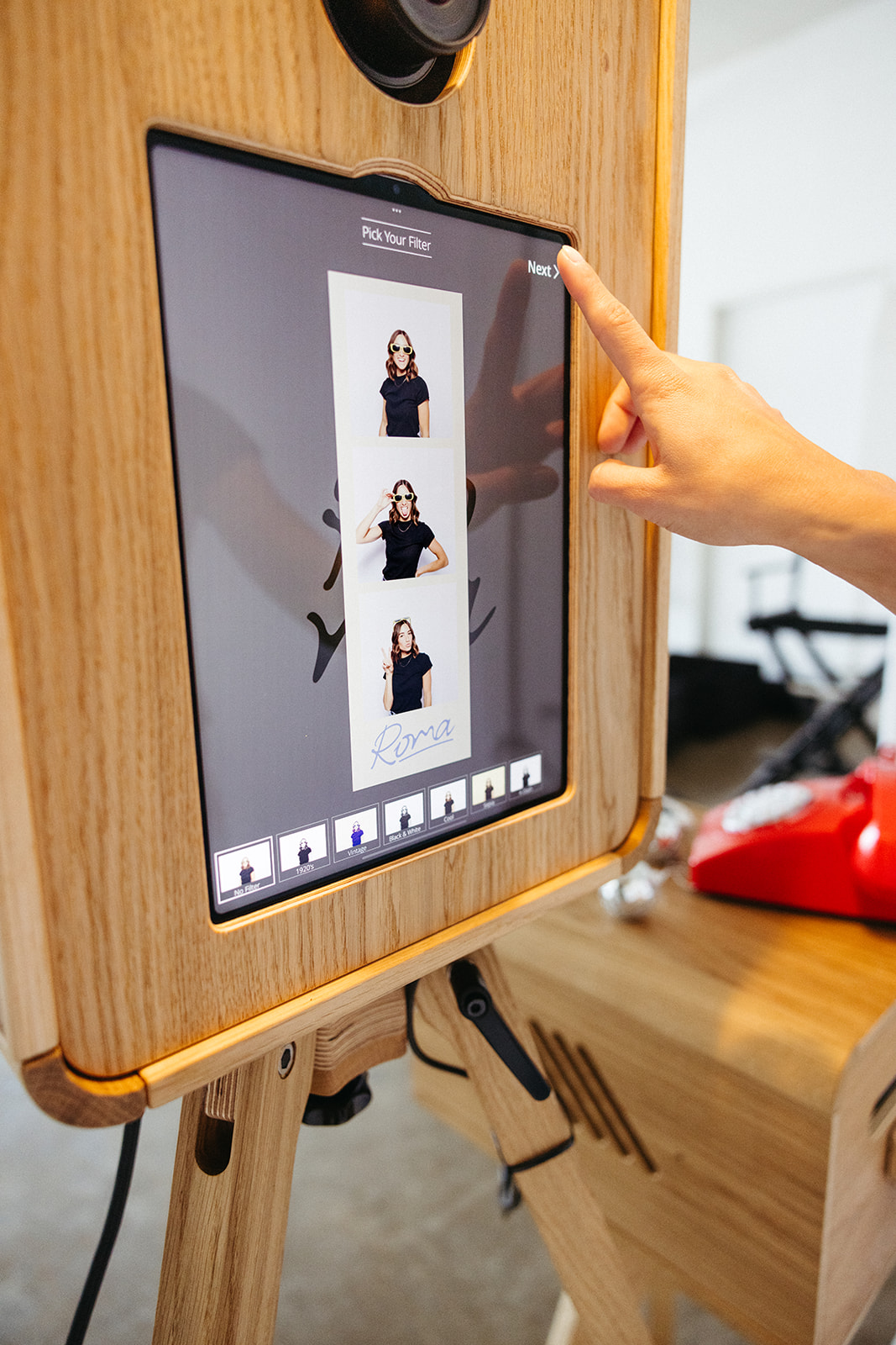 the screen of the photo booth with images on it 