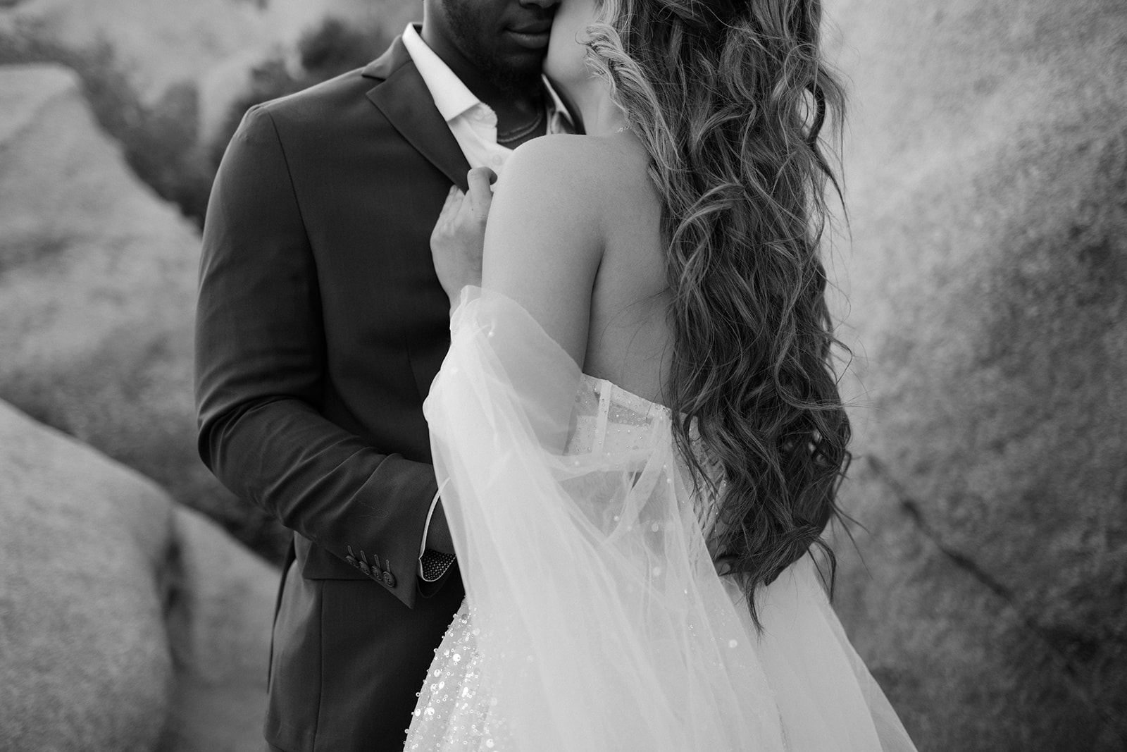 bride and groom embracing during a southern California elopement styled shoot 