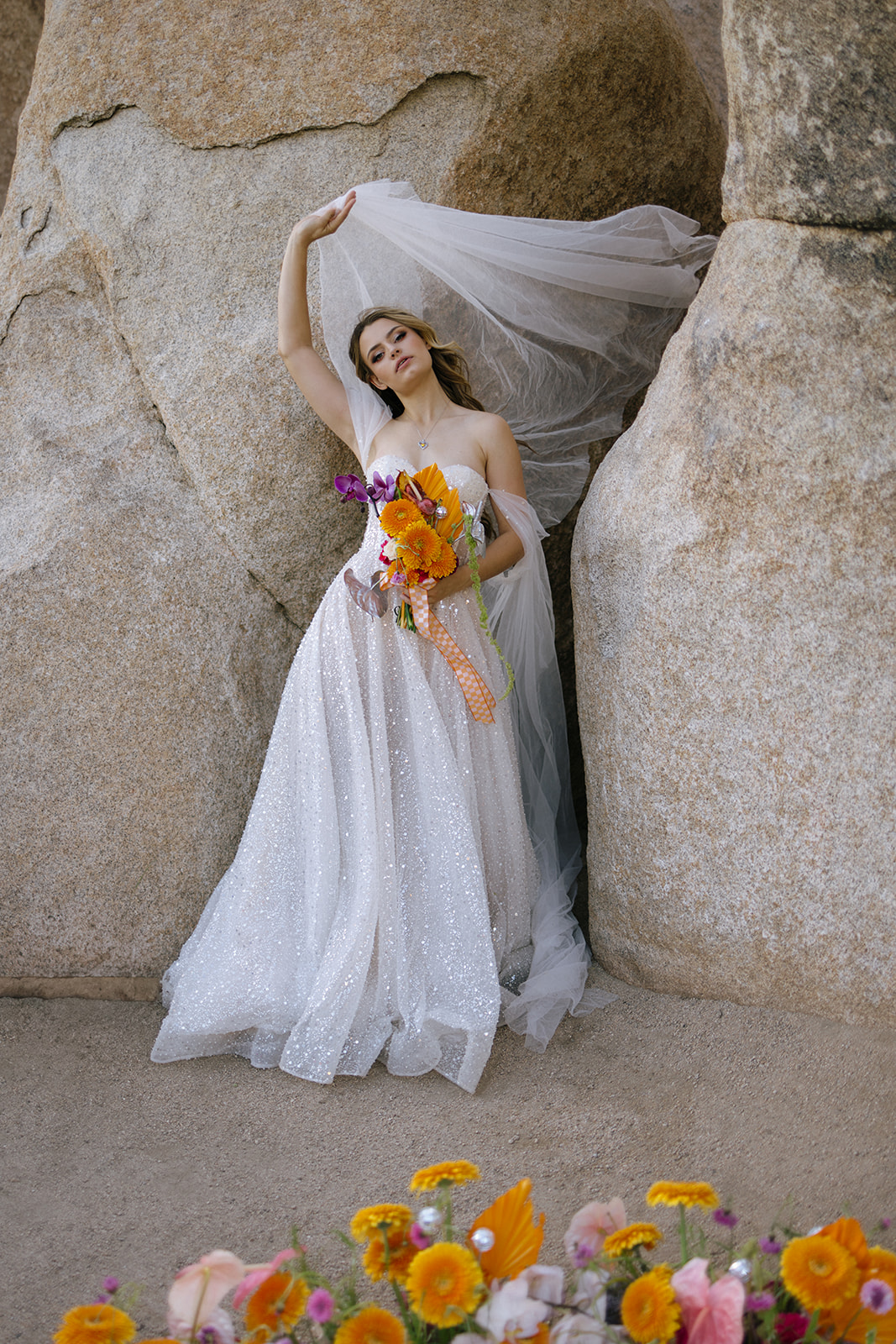 bridal portrait during a southern California elopement in Joshua Tree 