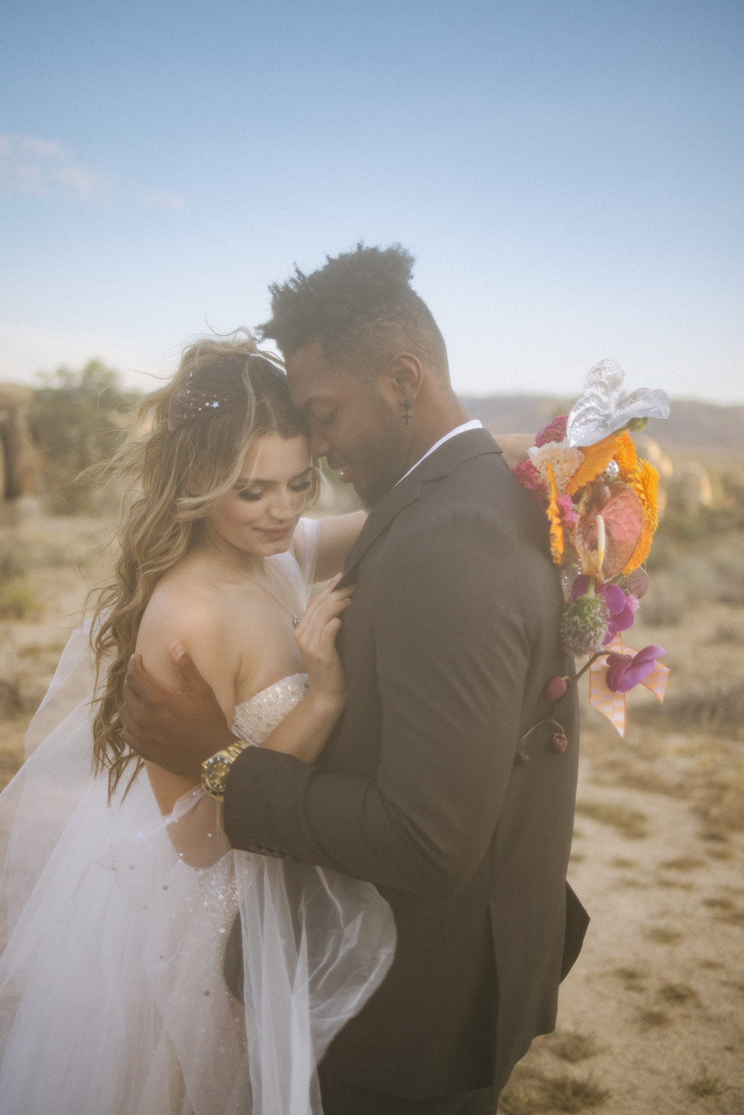 grainy bridal couple portrait during this southern California elopement shoot 