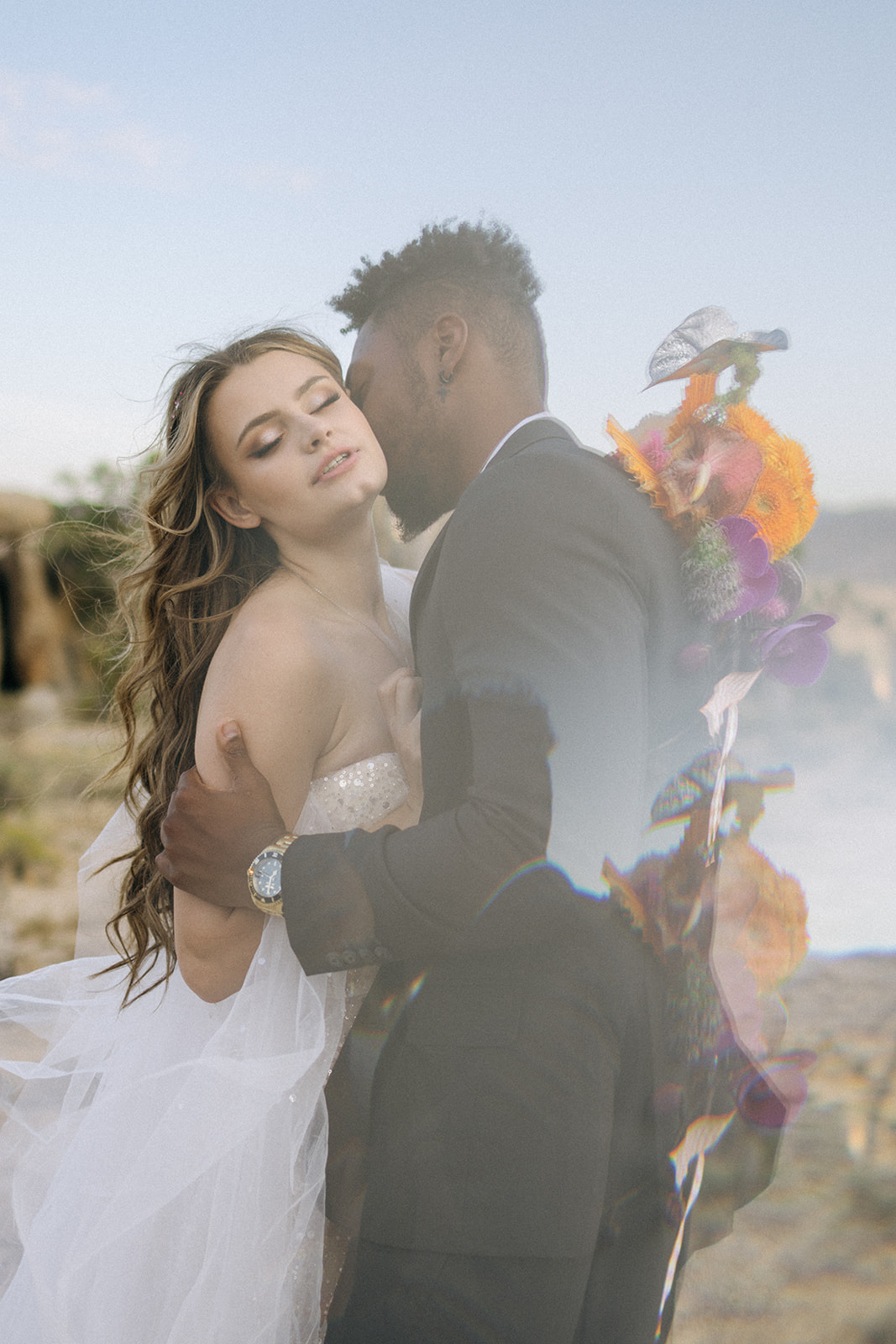 cool effects on a southern California elopement bridal couple portrait