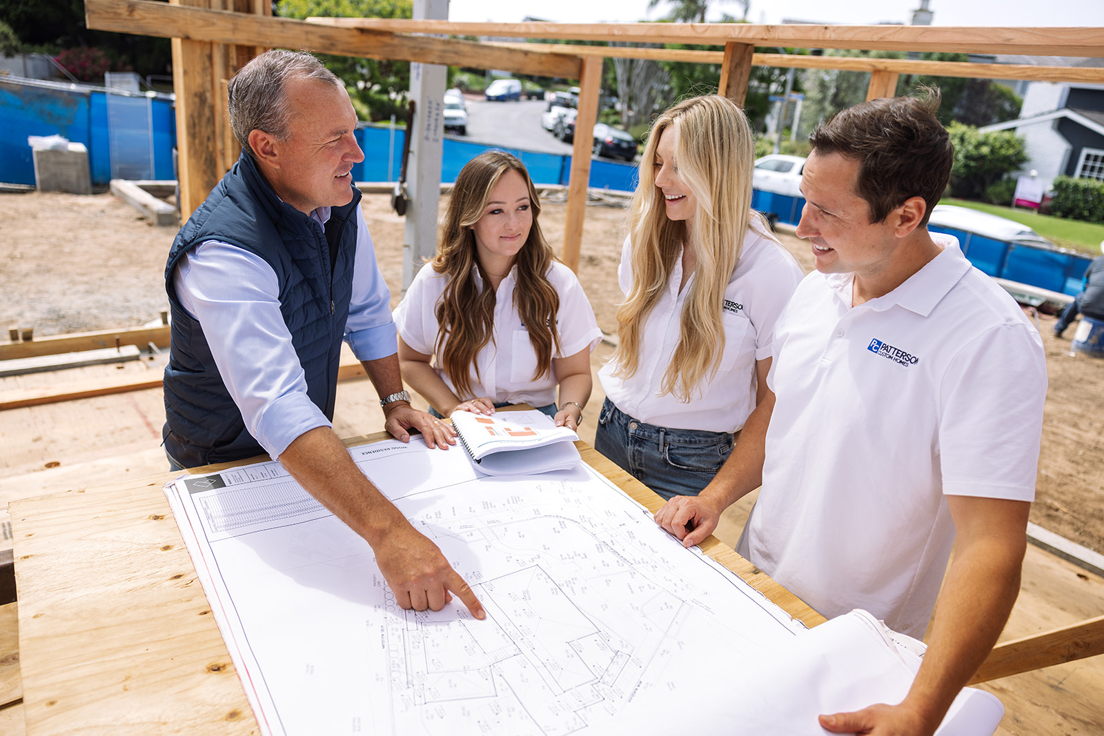 a construction team on the job site during a brand photoshoot