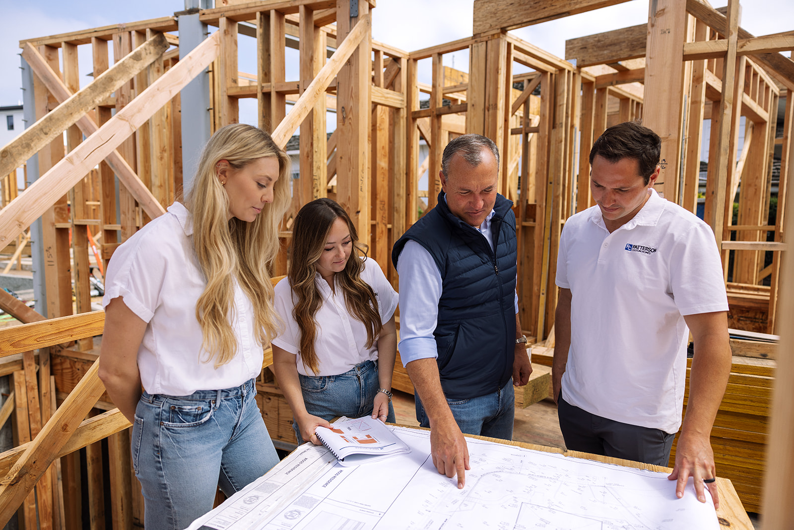 a construction team on site during a brand photoshoot in Corona Del Mar