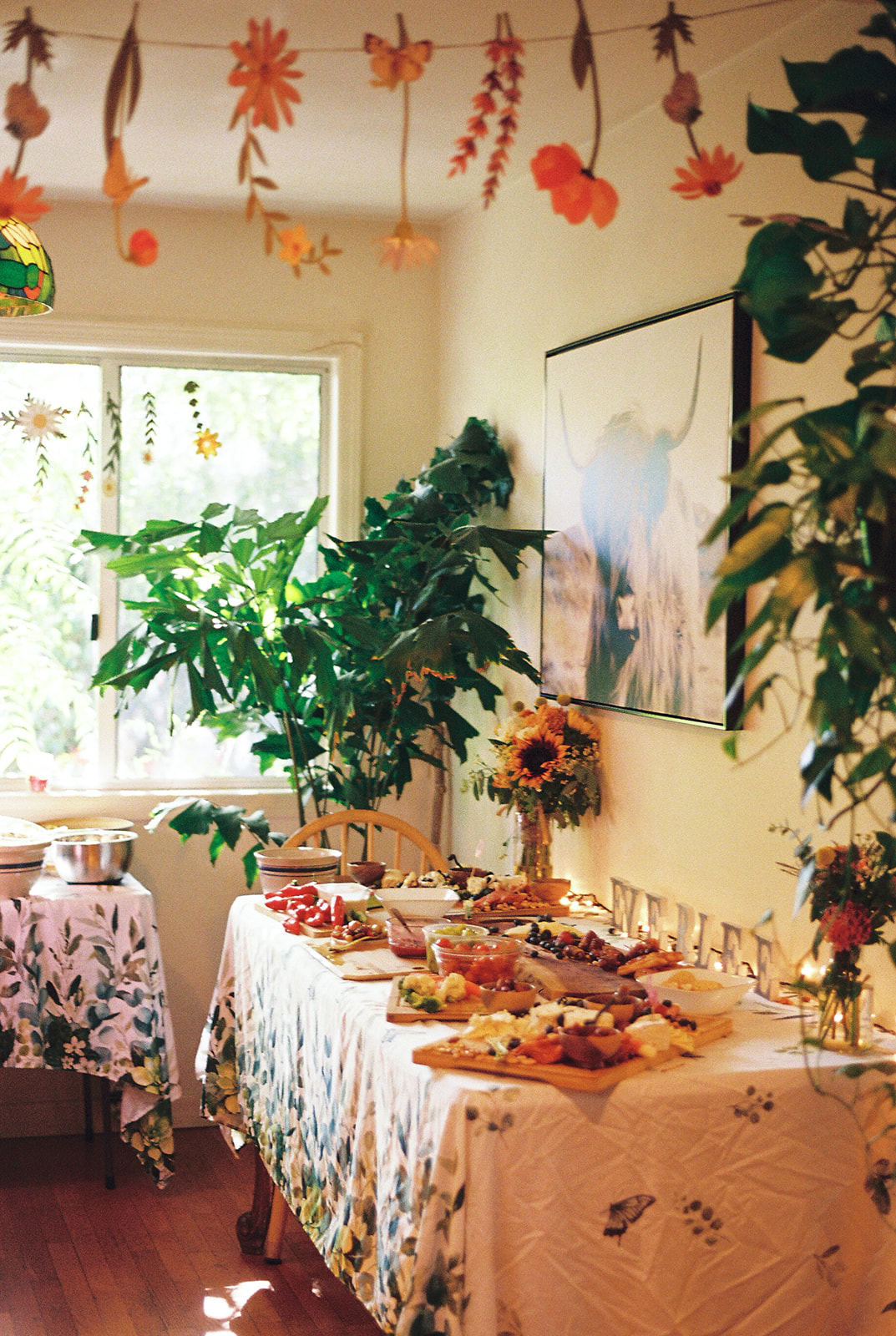 film wedding photo of the food table 