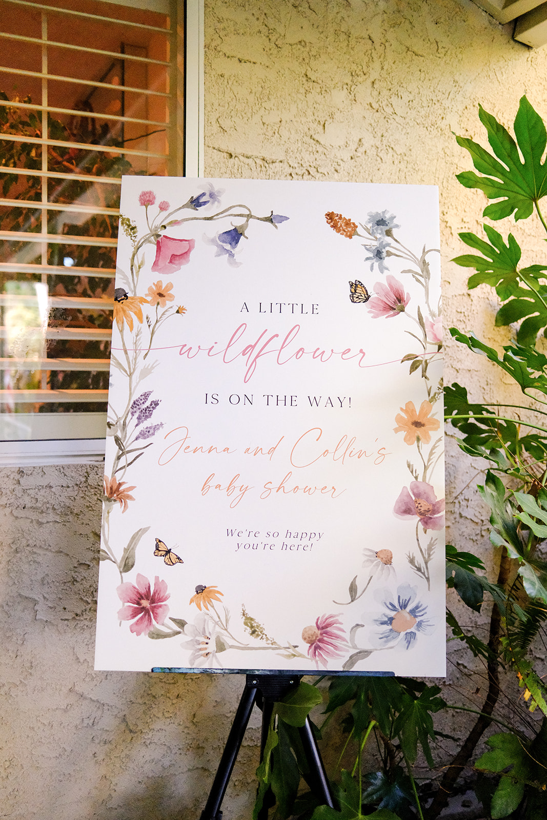 baby shower sign at the surprise Small Intimate Wedding in LA