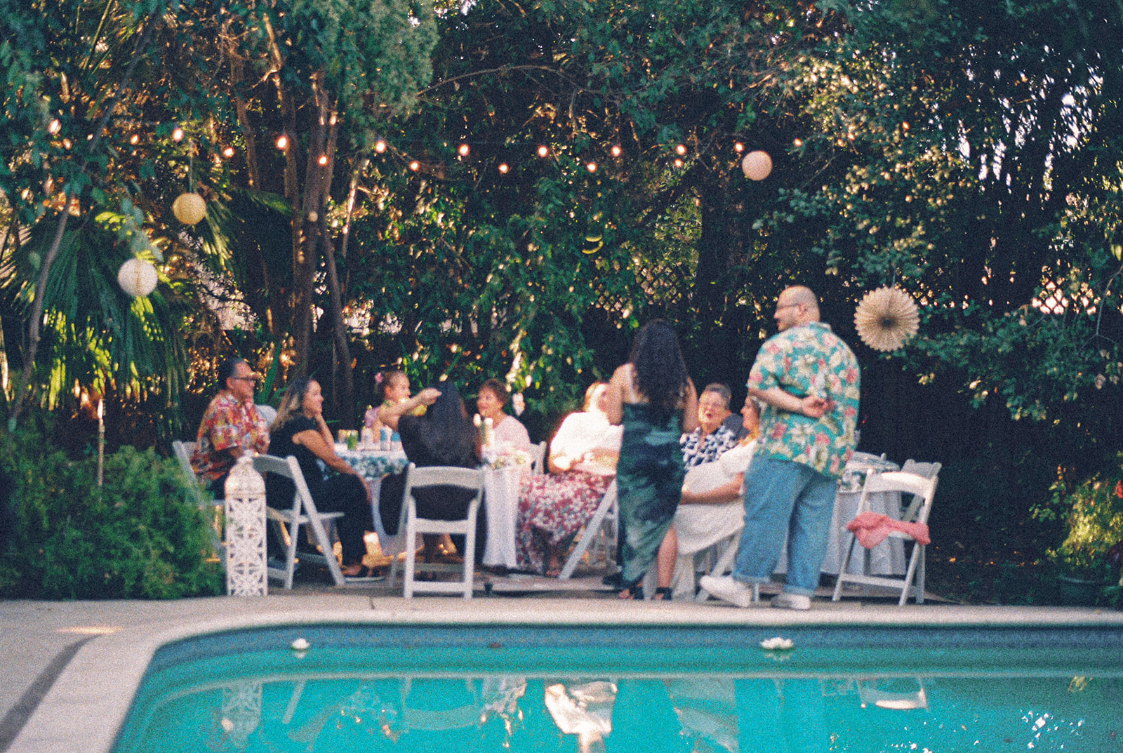 film wedding photo of the backyard reception